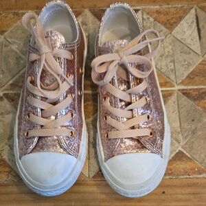 Girls' Converse Shimmer Lace-Up Sneakers in Rose Gold